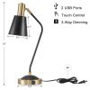 Black/Gold Mid-Century Modern Gooseneck Dimmable Touch Control USB Table Lamp
