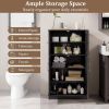 Black Bathroom Towel Linen Cabinet with Glass Doors and Storage Shelves