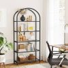 Modern Black Metal Arched Top Display Rack Bookcase with 5 Glass Storage Shelves