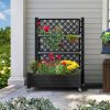 Outdoor Raised Garden Bed Planter Box with Trellis and Wheels in Black