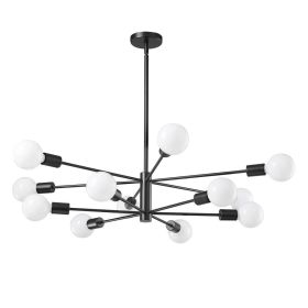Black 33-inch Modern 12-Light Dimmable Sputnik Chandelier Lamp