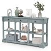 Blue Retro Entryway Console Table 3 Drawer Open Shelves