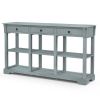 Blue Retro Entryway Console Table 3 Drawer Open Shelves