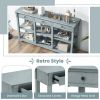 Blue Retro Entryway Console Table 3 Drawer Open Shelves