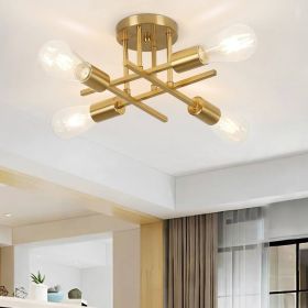 4-Light Flush Mount Modern Sputnik Ceiling Light Fixture in Brass Finish
