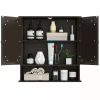 Brown Wooden Bathroom Wall / Medicine Cabinet with Mirrored Doors and Shelf