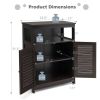 Brown Farmhouse Bathroom Linen Cabinet with Louvered Doors and Open Shelf
