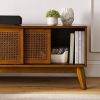 Modern Mid Century 59-inch TV Stand Entertainment Center with Sliding Doors