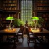 Traditional Bankers Desk Lamp Table Light with Green Glass Shade and USB Ports