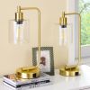 Set of 2 - Gold Farmhouse Bedside Table Lamp Desk Light with USB Charging Ports