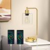 Set of 2 - Gold Farmhouse Bedside Table Lamp Desk Light with USB Charging Ports