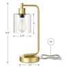 Set of 2 - Gold Farmhouse Bedside Table Lamp Desk Light with USB Charging Ports