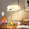 Vintage USB Bankers Lamp Desk Light with Gold Base and White Shade