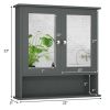 Grey Wood Bathroom Wall / Medicine Cabinet with Mirrored Doors and Shelf