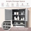 Grey Wall-Mounted Bathroom Medicine Cabinet with Louver Doors and Towel Bar