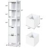 Bathroom Cabinet Tower with 2 Storage Drawers and 3 Shelves in White Wood Finish