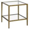 Square Side Table Gold Antique Brass Metal Glass Top Bottom Shelf Sofa Table