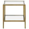 Square Side Table Gold Antique Brass Metal Glass Top Bottom Shelf Sofa Table