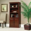 71-inch High 3-Shelf Wooden Bookcase with Bottom Storage Compartment in Cherry