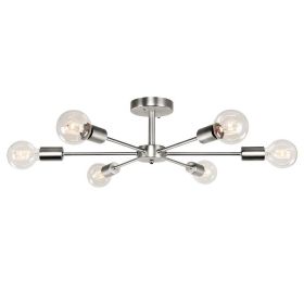 Modern 23-inch 6-Light Semi Flush Mount Sputnik Ceiling Light in Nickel Finish