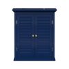Navy Wall Mounted 2-Door Louvered Crown Molding Bathroom Wall Cabinet