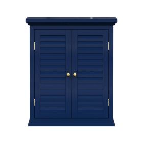 Navy Wall Mounted 2-Door Louvered Crown Molding Bathroom Wall Cabinet