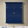 Navy Wall Mounted 2-Door Louvered Crown Molding Bathroom Wall Cabinet