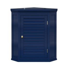 Navy Wall Mounted Corner 1-Door Louvered Bathroom Wall Cabinet