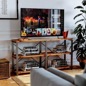 Industrial Farmhouse Metal Wood TV Stand for TV up to 65-inch