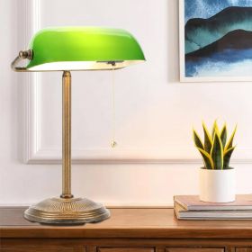 Classic Bankers Lamp Desk Light with Green Glass Shade and Gold Base