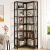 Industrial 7-Tier Metal/Wood Corner Bookcase in Black/Brown