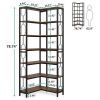 Industrial 7-Tier Metal/Wood Corner Bookcase in Black/Brown