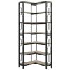 Industrial 7-Tier Metal/Wood Corner Bookcase Black/Grey