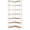 Industrial 7-Tier Metal/Wood Corner Bookcase in White/Natural