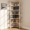 Industrial 7-Tier Metal/Wood Corner Bookcase in White/Natural