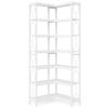 Industrial 7-Tier Metal/Wood Corner Bookcase in White