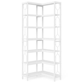 Industrial 7-Tier Metal/Wood Corner Bookcase in White