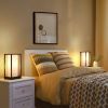 Set of 2 - Japanese Style USB Table Lamp with White Linen Shade and LED Bulbs