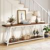 Industrial 70-inch Brown Wood Top Sofa Table with Heavy Duty White Metal Frame
