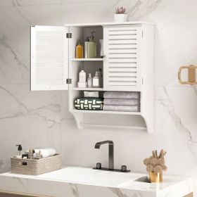 White Wall-Mounted Bathroom Storage Medicine Cabinet with Louver Doors