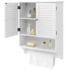 White Wall-Mounted Bathroom Storage Medicine Cabinet with Louver Doors