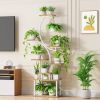 Indoor Plant Stand with White Metal Frame and Wood Finish Shelves