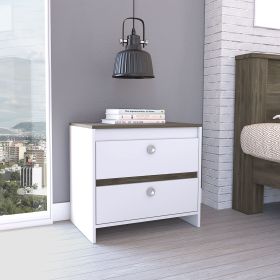 White and Dark Brown 2-Drawer Nightstand