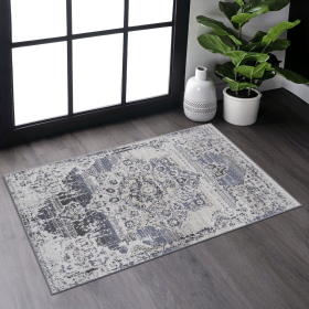 NAAR PAYAS Collection 2X3 Cream/Blue /Medallion Non-Shedding Living Room Bedroom Dining Home Office Stylish and Stain Resistant Area Rug