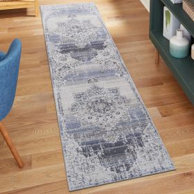 2X8 Cream/Blue /Medallion Non-Shedding Living Room Bedroom Dining Home Office Stylish and Stain Resistant Area Rug