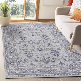 6X9 Grey/Blue/Oriental Non-Shedding Living Room Bedroom Dining Home Office Stylish and Stain Resistant Area Rug