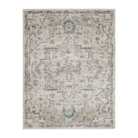 Tyra 5 x 7 Medium Soft Polyester Fabric Floor Area Rug, Washable, Medallion Pattern, Multicolor