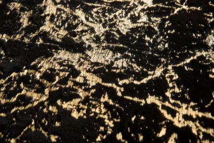 "Lily" Luxury Machine Washable Black Abstract Gold-Gilded Chinchilla Faux Fur Area Rug
