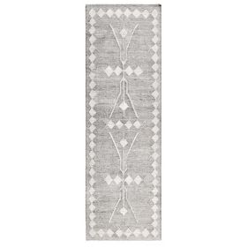Modern 3 x 8 Runner Area Rug, Handwoven Geometric Pattern, Gray, Multicolor
