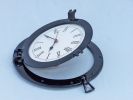 Brass Deluxe Class Porthole Clock 12"" - Dark Blue